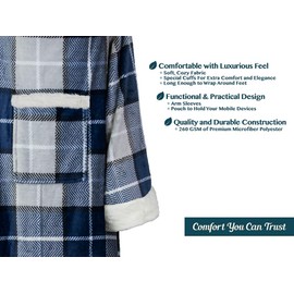 PAVILIA Deluxe Fleece Blanket with Sleeves for Women Men Adult, Wearable Blanket Warm Cozy, Super Soft Sleeved Throw with Arms Pocket, Gift for Women Mom Wife (Plaid Navy)