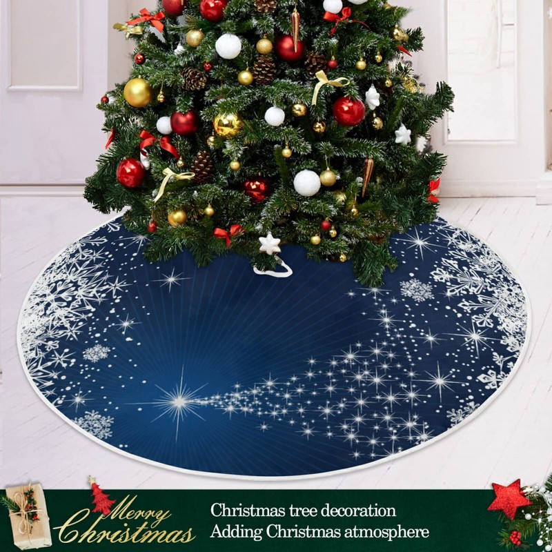 ATTX Winter Blue Snowflakes Tree Skirt Home Decoration Large Round