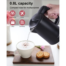0.8L Electric Kettle Stainless Steel, 800 Watts Small Electric Kettle 27 Ounce Fast Boil Auto Shut-off, Portable Water Boiler for Small Kitchen, Business Trip and More