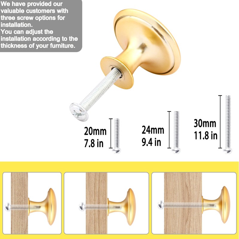 HUGOLEM 20 Pack Golden Plated Round Shining Kitchen Cabinet Knobs