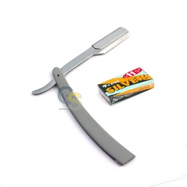 G.S MANUAL FOLDING SHAVING KNIFE BEARD CUTTER SHAVER STRAIGHT EDGE BARBER RAZOR GRAY UP TO 22 BLADES (SET OF 11 BLADES)