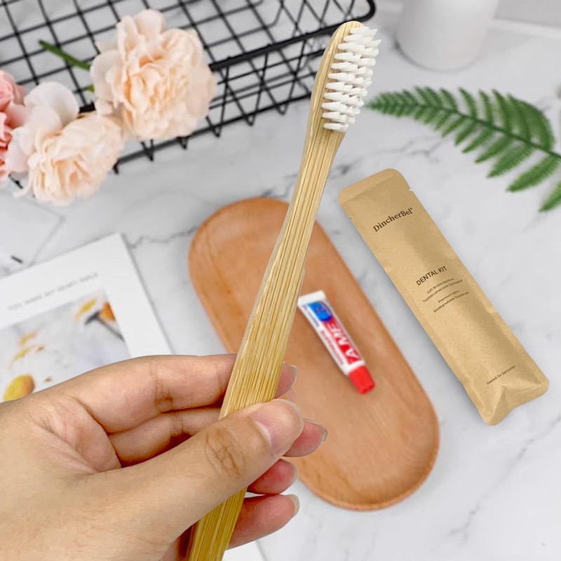 DincherBel Bamboo Toothbrushes Kit Bulk, Disposable Toothbrushes with Toothpaste(6g), Individually