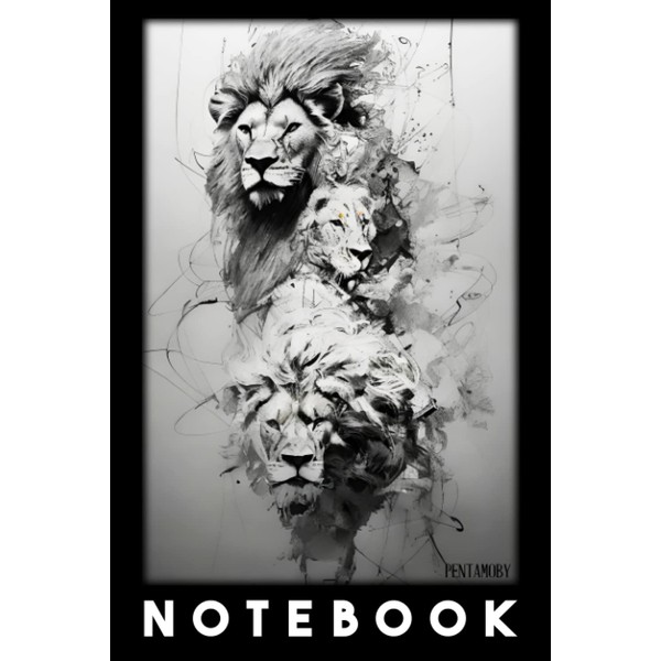 Lion Big Cat wildlife lion's head lion mane - Notebook: