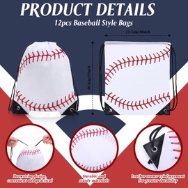 MiniInflat 12 Pcs Drawstring Bags with Wrist Return Ball Backpack Sports Party Favors Accessories for Kids Gift(Baseball)