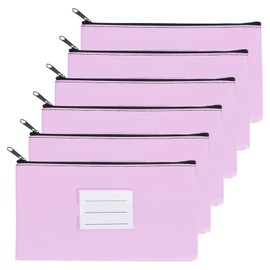 PATIKIL 11x6 Money Bank Deposit Bag with Zipper, 6 Pcs Leatherette Coin Check Wallet Pen Pouch Bag with Clear Window for Office Travel, Light Purple