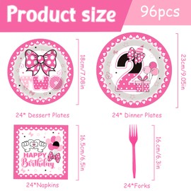 iPartyGo Oh Twodles Party Decorations - 96 Pcs Pink Cartoon Mouse Disposable Paper Dessert Plates Napkins Forks Tableware Set 2nd Birthday Supplies Favors for 2 Years Old Kids Girls Serves 24 Guests