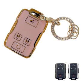 Pink Soft TPU Key Fob Cover Case Protector for Chevy GMC, Keychain, Accessories for Chevy Silverado Colorado GMC Canyon Sierra Smart Remote Key (for Chevy/Gmc C)