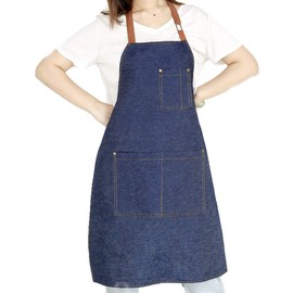 Apron with Pockets Dirt-resistant Durable Blue Denim Kitchen Cooking Drawing Garden Working Grilling Apron for Women Men, 31.5" Long, 23.6" Wide