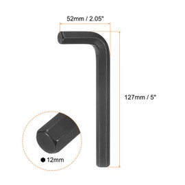 sourcing map Hex Key Wrench 12mm L-Shape Hexagon Metric Wrenches Chrome Vanadium Steel Repairing Tool for Home Repair, Black