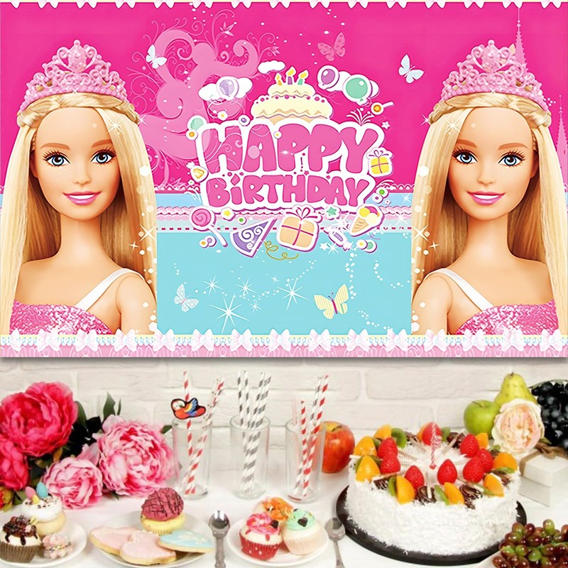 Cartoon Princess Theme Party Backdrop - Kid's Birthday Banner Photography