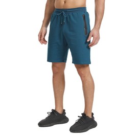JustSun Men's Cotton Sports Shorts with Zip Pockets, peacock blue