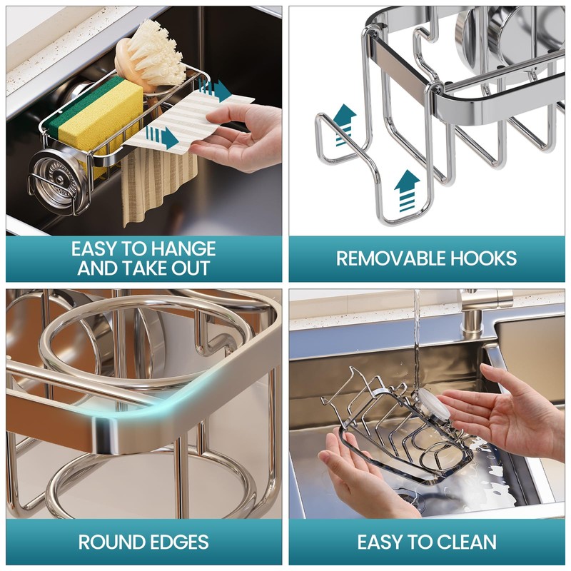 TAILI 4-in-1 Rustproof Sink Caddy & Sponge Holder with Removable