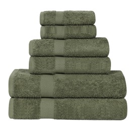 Superior 6-Piece Cotton Assorted Towel Set, Includes 2 Face/Washcloths, 2 Hand, and 2 Bath Towels, Lightweight Essentials, for Home, Beach, Bathroom, Quick Drying, Franklin Collection, Forest Green