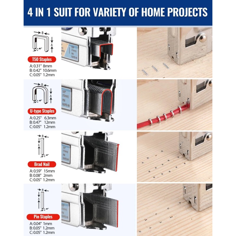 WORKPRO 4-in-1 Staple Gun Manual Brad Nailer Upholstery Stapler Nail