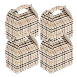 Restaurantware Bio Tek 4 x 2.5 x 2.5 Inch Gable Boxes For Party Favors, 100 Attractive Gift Boxes - Plaid Pattern, Built-In Handle, Paper Barn Boxes, Disposable, For Parties