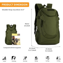 VINBAGGE Military Backpack Molle Tactical Motorcycle Hiking Backpack Outdoor Waterproof Trekking Backpack 25L Campus Hunting Backpack School Backpack Boys Daypack for Men Women Grey, Green, Military