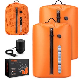 Vacuum Travel Bags With 5500Pa Wired Pump, Vacuum Luggage Bags for Clothes, Compression Bags for Travel, IP68 Waterproof Space Saver Packing Cubes for Suitcase, Backpack & Home Storage (2 Pack + Pump)