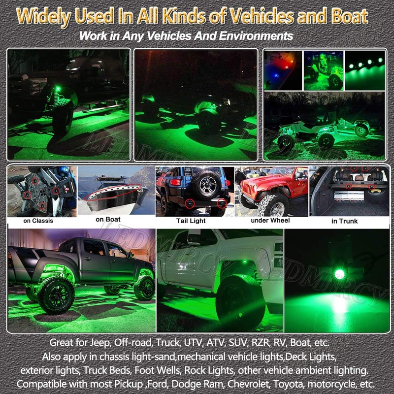 LEDMIRCY LED Rock Lights Green Kit 4PCS for Off Road