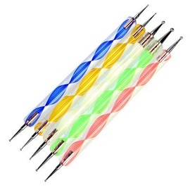 Restly(TM) 5 Nail Art Dotting Tools, Double Ended, Multi-Coloured, Marbling Tools