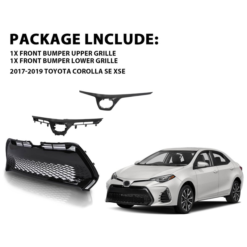 YLT AUTO Front Upper Lower Bumper Grille Set Compatible with