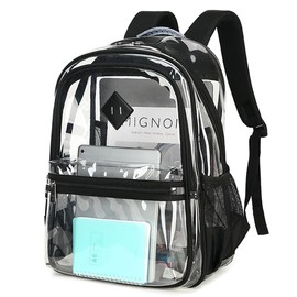 ASKSKY Clear Backpack for School, Thriple Compartments Heavy Duty Clear Bookbag PVC Transparent Backpack See Through Backpack for Boys Girls Women Men for Stadium Events College Work,Black
