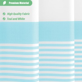 Dynamene Light Blue Fabric Shower Curtain, Farmhouse Boho Striped Tassel Shower Curtain for Bathroom, Bohemian Textured Cloth Shower Curtain Set with Hook, Water Repellent, Wrinkle Free, 72x72