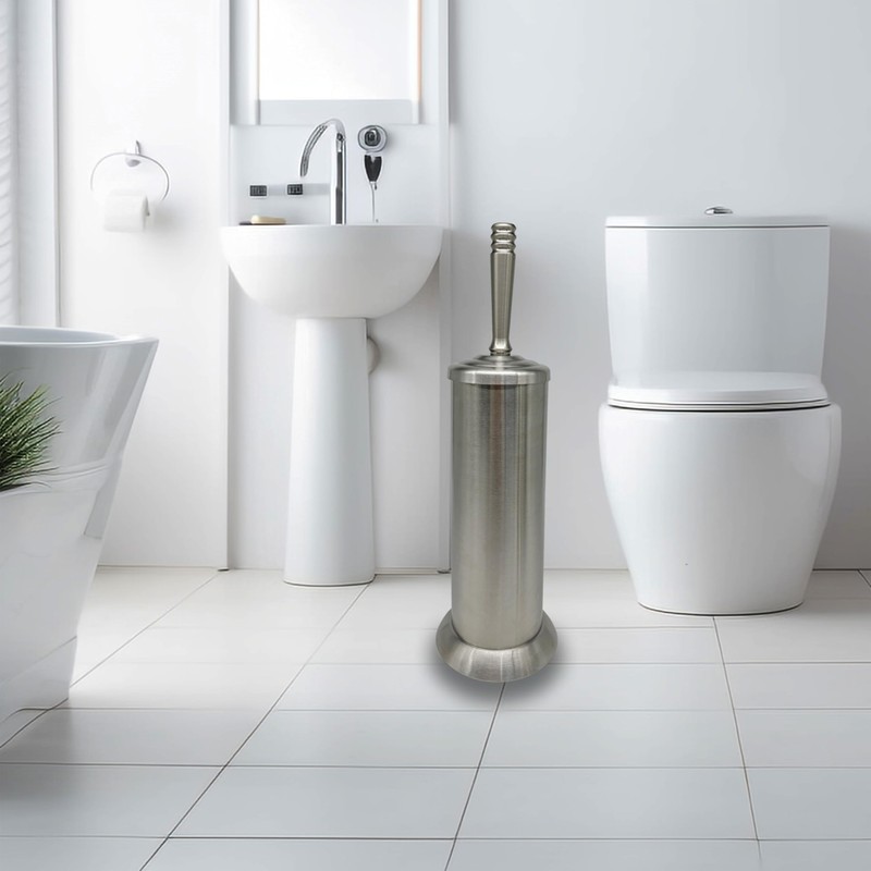 Indecor Home Brushed Nickel Toilet Bowl Brush with Holder, Durable