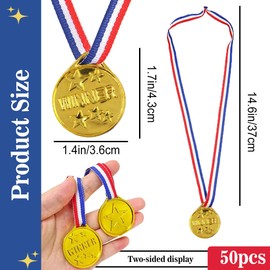 Roucerlin 50 Pcs Gold Plastic Sports Medals for Winners, Plastic Gold Medals for Awards, 1.4 Inches Award Medals with Neck Ribbon for Sports Party Competitions Olympic Style
