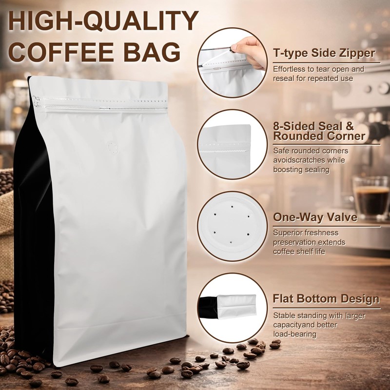 25 Pack 2.5KG Coffee Bags with Valve Large Capacity Stand