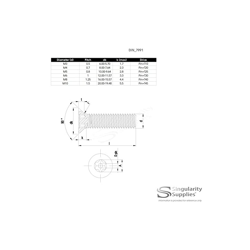 M4 (4mm x 10mm) Hex Socket Countersunk Machine Screw (Bolt)