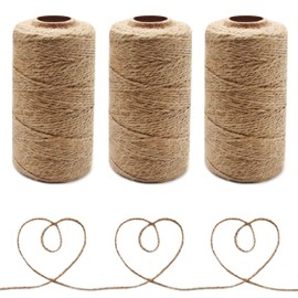Anvin 984 Feet Cotton Twine Natural Jute Twine Packing Twines Bakers Twine Kraft Twine Wrapping Butchers Baking Arts and Crafts Gardening(Pack of 3, 10 Ply 2mm Thick)