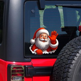 Iprokiu Funny Christmas Santa Claus Cracking Car Sticker Waterproof Vinyl Santa Claus Peeking Decal for Car Window Bumper Vehicle Truck Laptop Wall Car Decoration (Cracking)
