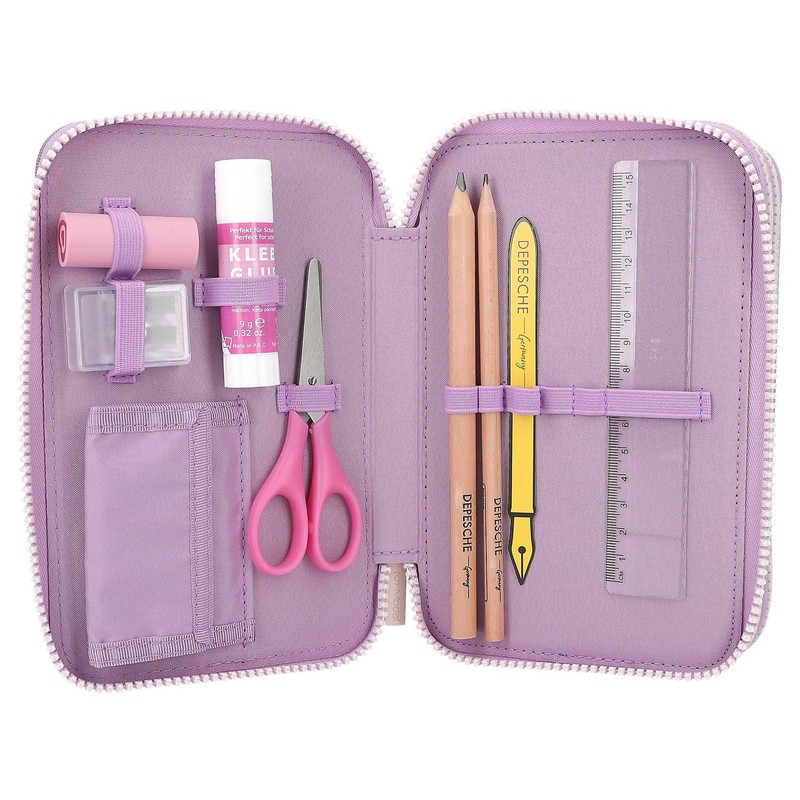 Depesche 12843 TOPModel - Filled 3-Compartment Pencil Case in Purple,