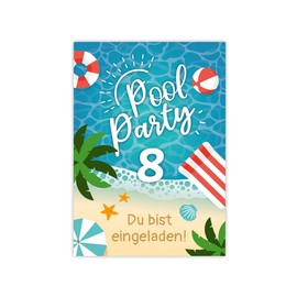 Minkocards 12 Invitation Cards Including 12 Envelopes 8th Children's Birthday Swimming Pool Swimming Boys Girls Invitation Eighth Birthday