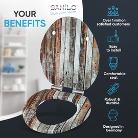 SANILO Wooden Toilet Seat with Soft Close [ELONGATED] - Decorative, Quiet & Slow Close Molded Wood Seat - With Strong Bumpers & Hinges - Adjustable Fit - Antique