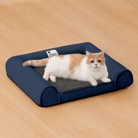 FUNNY FUZZY Cat Beds for Indoor Cats, Dog Bed for Extra Small Dogs in Faux Fleece with Bolster Support Pet Bed, Egg Crate Foam, Removable Cover, Non-Slip Bottom, Machine Washable, Blue