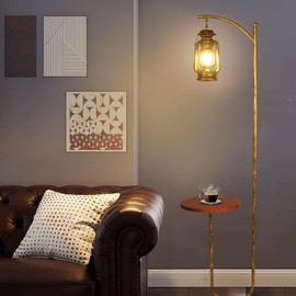 Hsyile Floor Lamp for Living Room Bedroom with Table and Shelves Retro Horse Lantern Floor Lamp with Remote Dimmable Farmhouse Standing Lamp (Bronze)