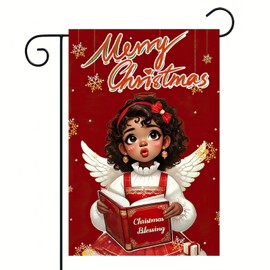 Blissyard Merry Christmas Garden Flag 12x18 Double-Sided Christmas Wishes Black Girl Angel Garden Flag Religious Xmas Carols African American Decor Winter Holiday Party Yard Outdoor Decoration Banner