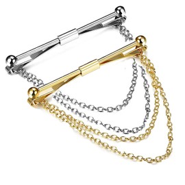 2PCS Tie Collar Bar Pin Set for Men - Classic Collar Clip with Hang Chain
