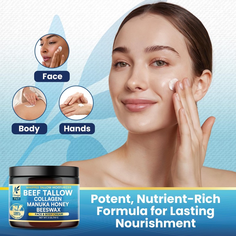 Okaga Beef Tallow for Skin, Organic Grass-Fed Beef Tallow Balm