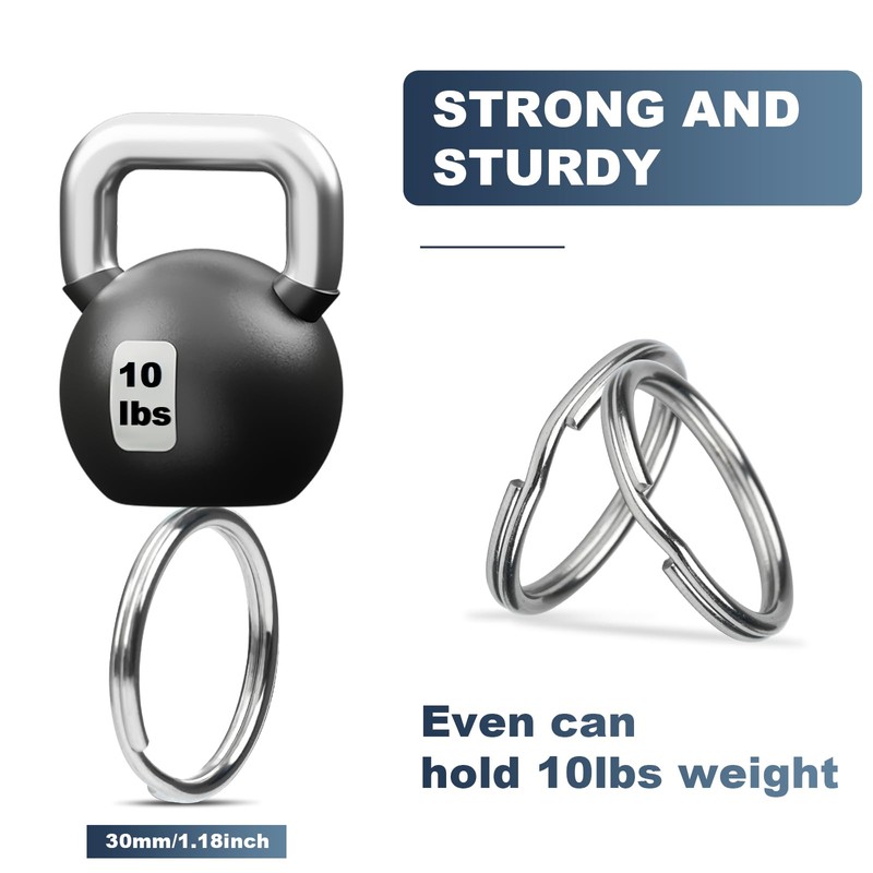 HUSAIHU 30Pcs Key Ring Hoops (30mm), Round Silver Key Rings,