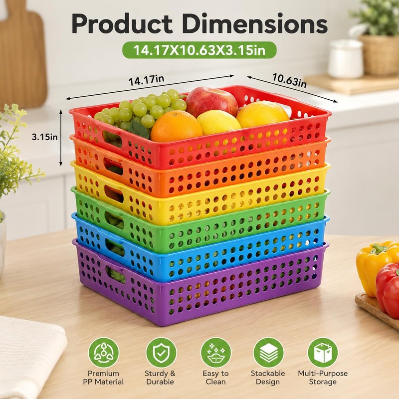 6 Pack Classroom Paper Baskets, Organizing Desk Boho Tray for
