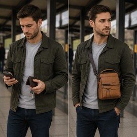 Men’s PU Leather Crossbody Shoulder Bag for Travel & Daily Use – Stylish Zipper Sling Bag with Organized Storage
