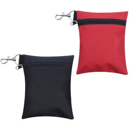 Alrhso 2Pcs Golf Tee Pouch Bag Small Pouch with Clip Nylon Zipper Pouches Bag for Golfs Tees Zippered Golfs Pouches Clip On Bags for Tees, Black, Red, Men Women