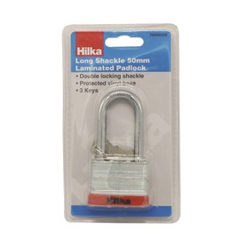 Hilka Tools 70606050 Long Shackle 50mm Laminated Padlock, Silver