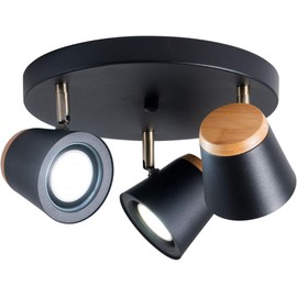 TeHenoo 3-Light Ceiling Light,Directional Spotlights,Natural Bamboo Detail,Industurial Track Lighting for Hallway, Small Bedroom, Foyer, Kitchen, Living Room,Matte Black
