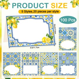 AmazingSpark AmazingSpark 100 Pcs Capri Lemon Place Cards for Table Setting 4.6 x 3 Inch Amalfi Coast Party Decor Italy Yellow Blue Tile Table Name Card Folding Seating Label for Wedding Bridal Shower Birthday