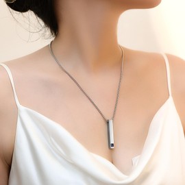 KOFISNI Stainless Steel Stick Bar Necklace for Men Women Silver Plated/Black Mens Zircon Penddant Necklaces for Mens Women Jewelry Gift (Silver)