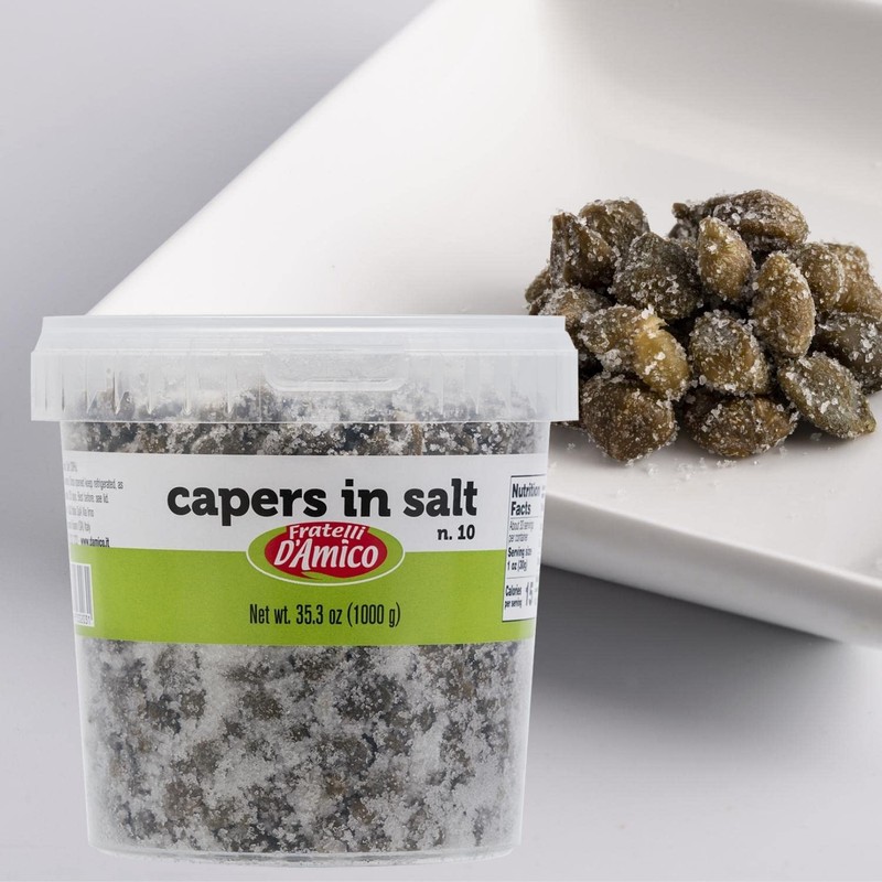 FRATELLI D'AMICO Capers in Salt, Size #10, Italian Salted Capers,
