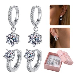 Krelvixos 2 Pare Aretes Plata 925 Joyeria Moda Mujer Arracada Aro Zirconia Con Caja Exquisita,joyeria Dama, Regalo Para Mujer Novia Día De San Valentín